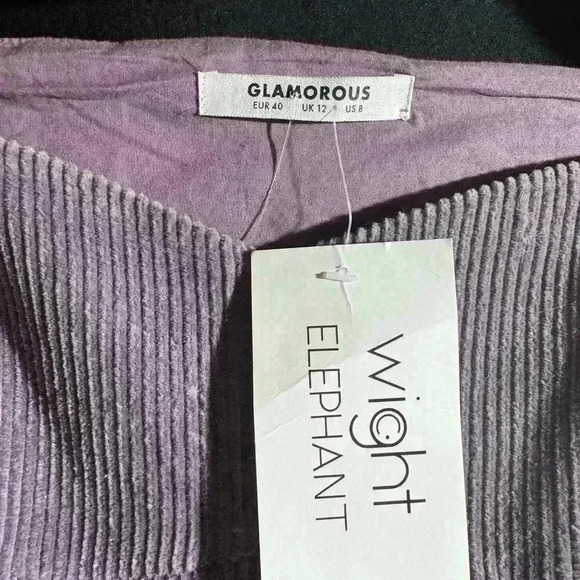 Wight Elephant -Glamorous Dress, Purple Corduroy Mini Dress w/ full front zipper - Picture 3 of 4